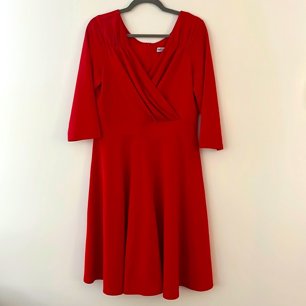 Red knee length skater dress size large
